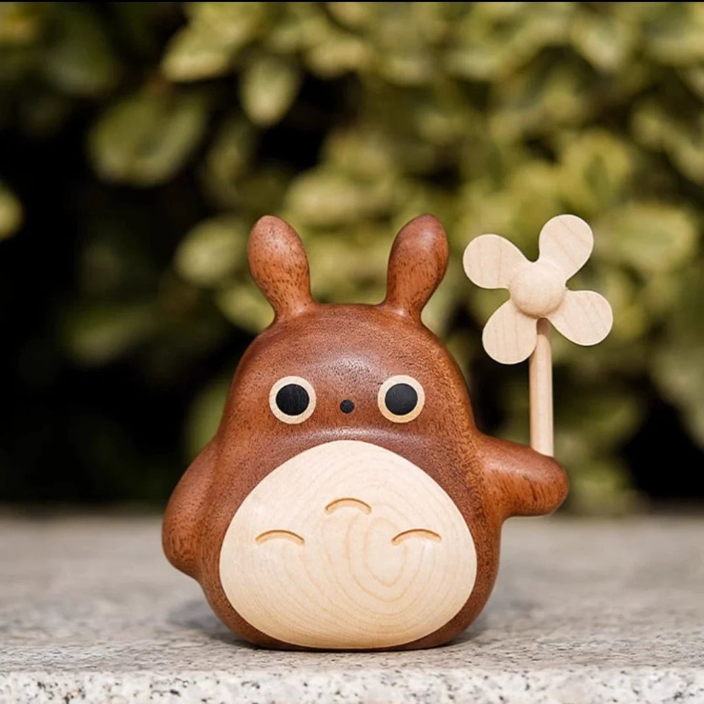 Solid Wood Creative Totoro Windmill Faceless Male Ornament Couple Gift Living Room Decoration Cartoon Music Box Birthday Gift Oasis Select 7cm 3