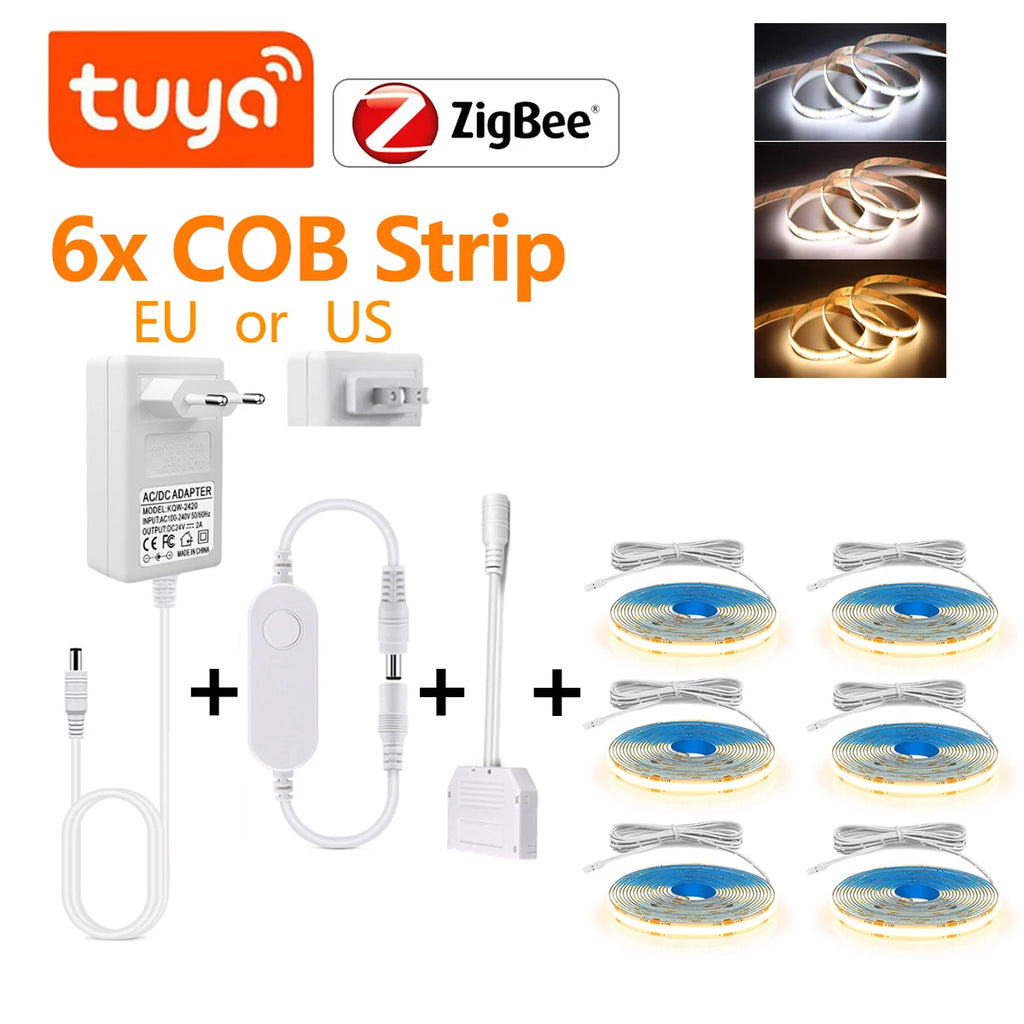 Multiple Parallel Connections LED Decorative Lamp Ribbon Smart Zigbee/Tuya COB Strip For Sound-absorbing Panel Cabinet Wall Deco Oasis Select 6PCS COB Strip Warm White 3000K US Plug Standard|2m 6.56FT