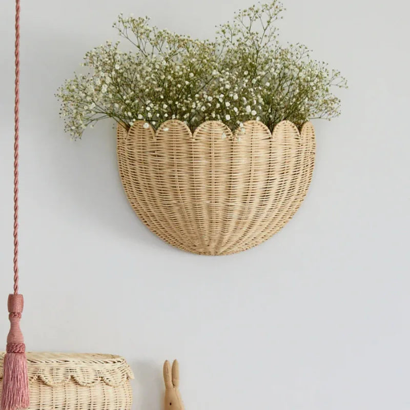 Garden Style Rattan Wall Hanging Key Storage Basket Home Decoration Toys Sundry Storage Basket Hand-woven Basket Oasis Select 42x20x27cm