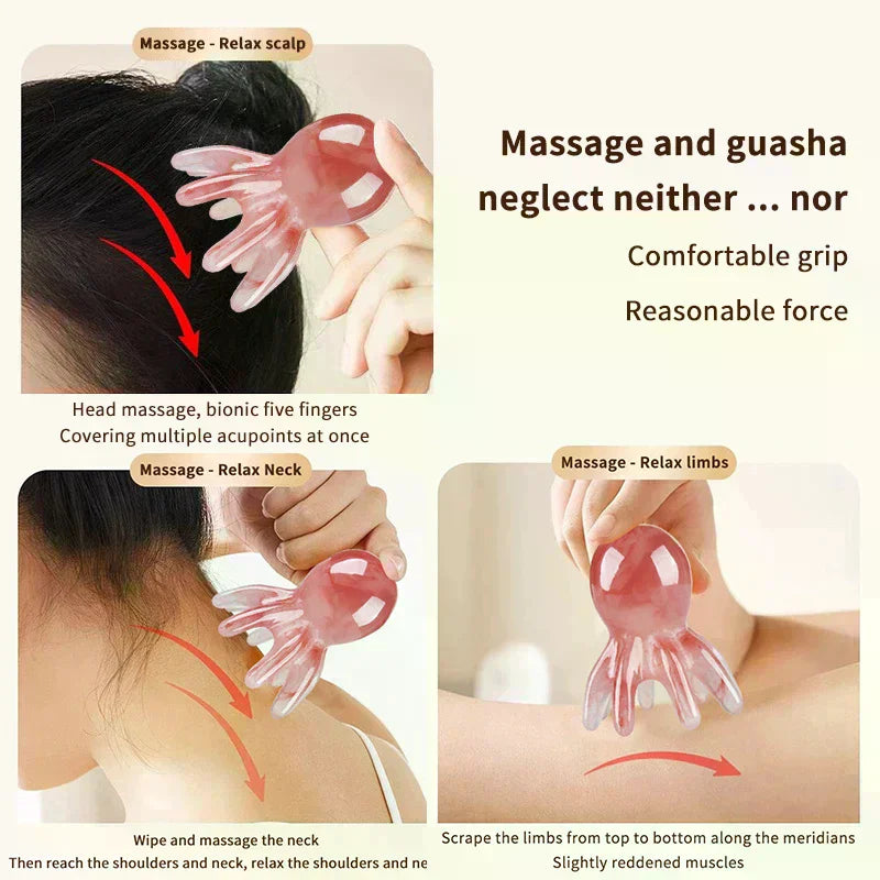 Resin Octopus Massage Comb Head Meridian Scraping Scalp Massage Brush Acupuncture Gua Sha Massage Comb Fatigue Relief Massage Oasis Select