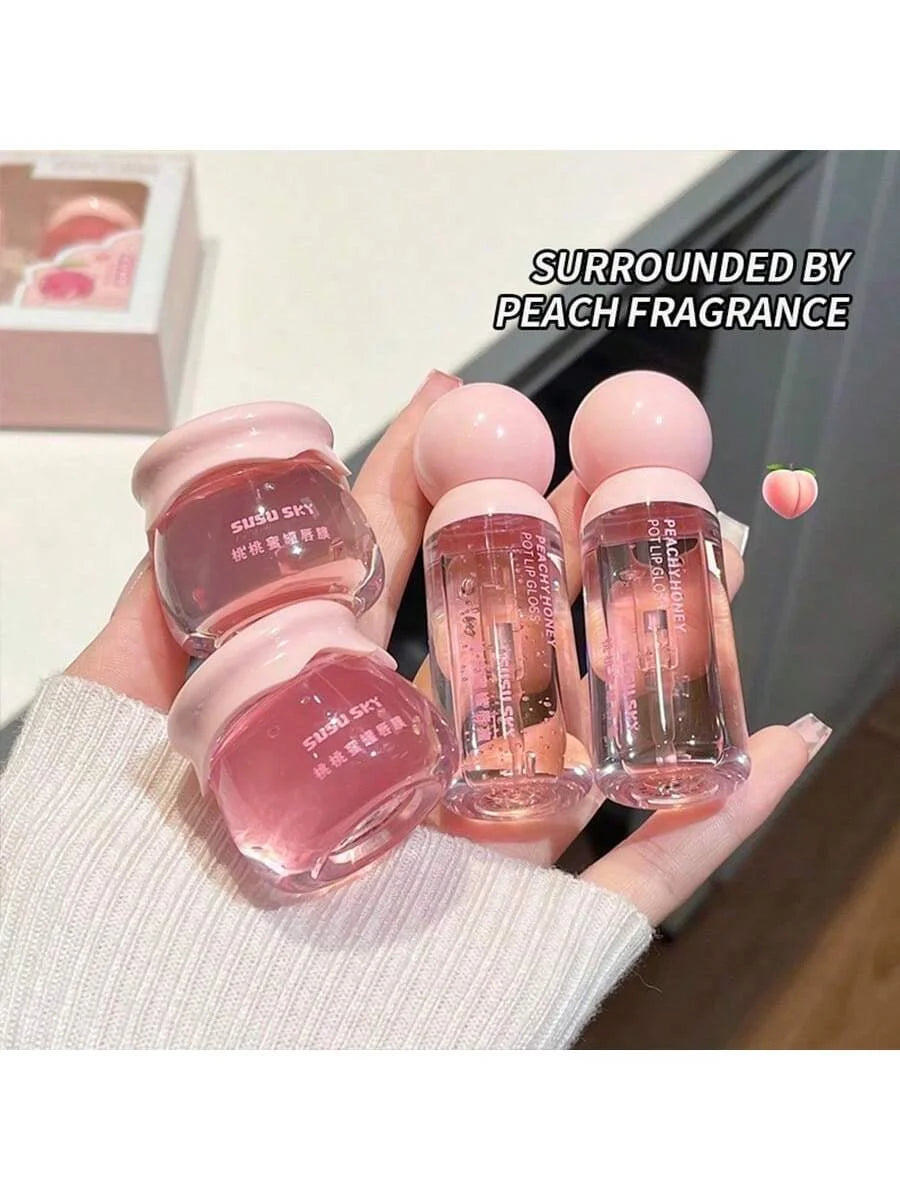 2PCS Peach Honey Jar Lip Set, Lip Mask+Lip Honey, day and night care, moisturizing and hydrating, Oasis Select