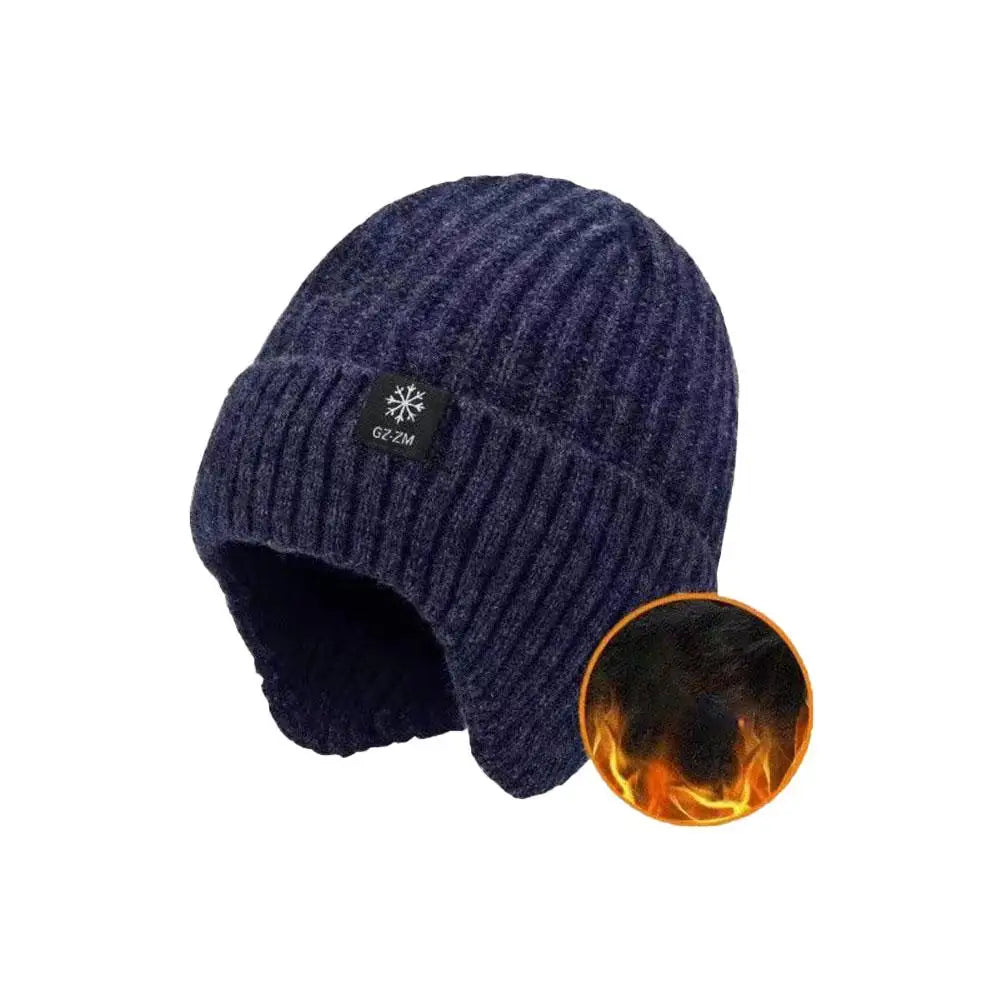 Men's Winter Knitted Beanie with Ear Protection – Snowflake Hat