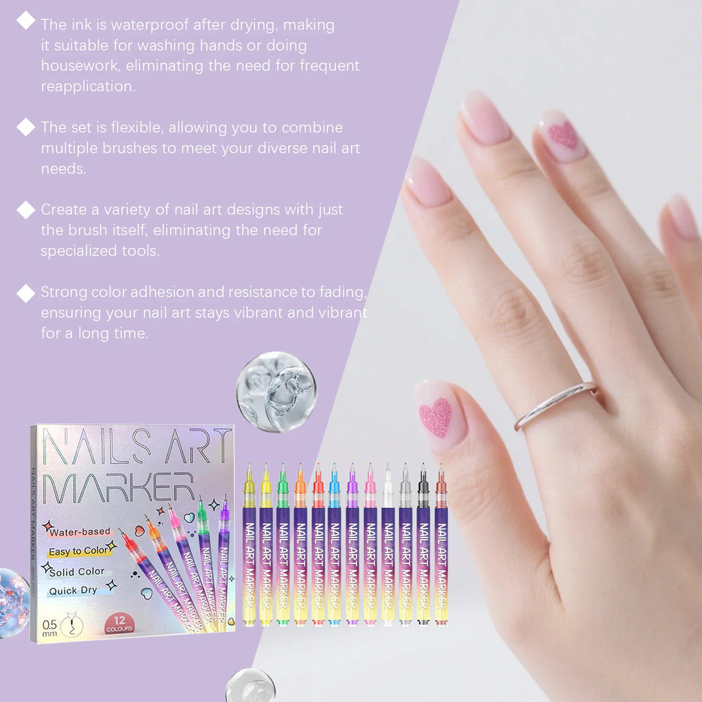 12Pcs/Set Nail Acrylic Graffiti Pen 12 Color Nail Marker DIY 3D Nail Art Drawing Pen Abstract Line Manicure Tool Painting Liner Oasis Select
