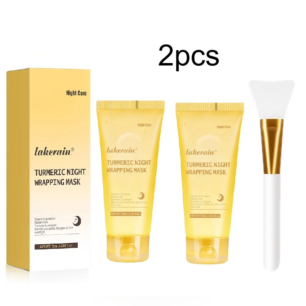 Overnight Wrapping Peel Off Mask Kojic Acid Turmeric Nourishes Hydrolyzed Collagen Glowing Skin Skin Firmnes Korean Skincare Oasis Select 2pcs and brush