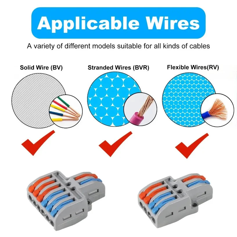 Quick Wire Connectors Universal Compact Splicing Wiring Cable Connection 0.08-4.0mm2 Push-in Conductor Terminal Oasis Select