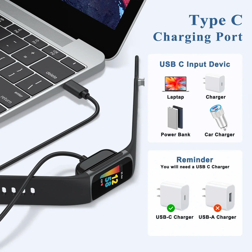USB-C Magnetic Charger for Fitbit Charge 5, Charge 6 & Luxe Smartwatch Charger Oasis Select