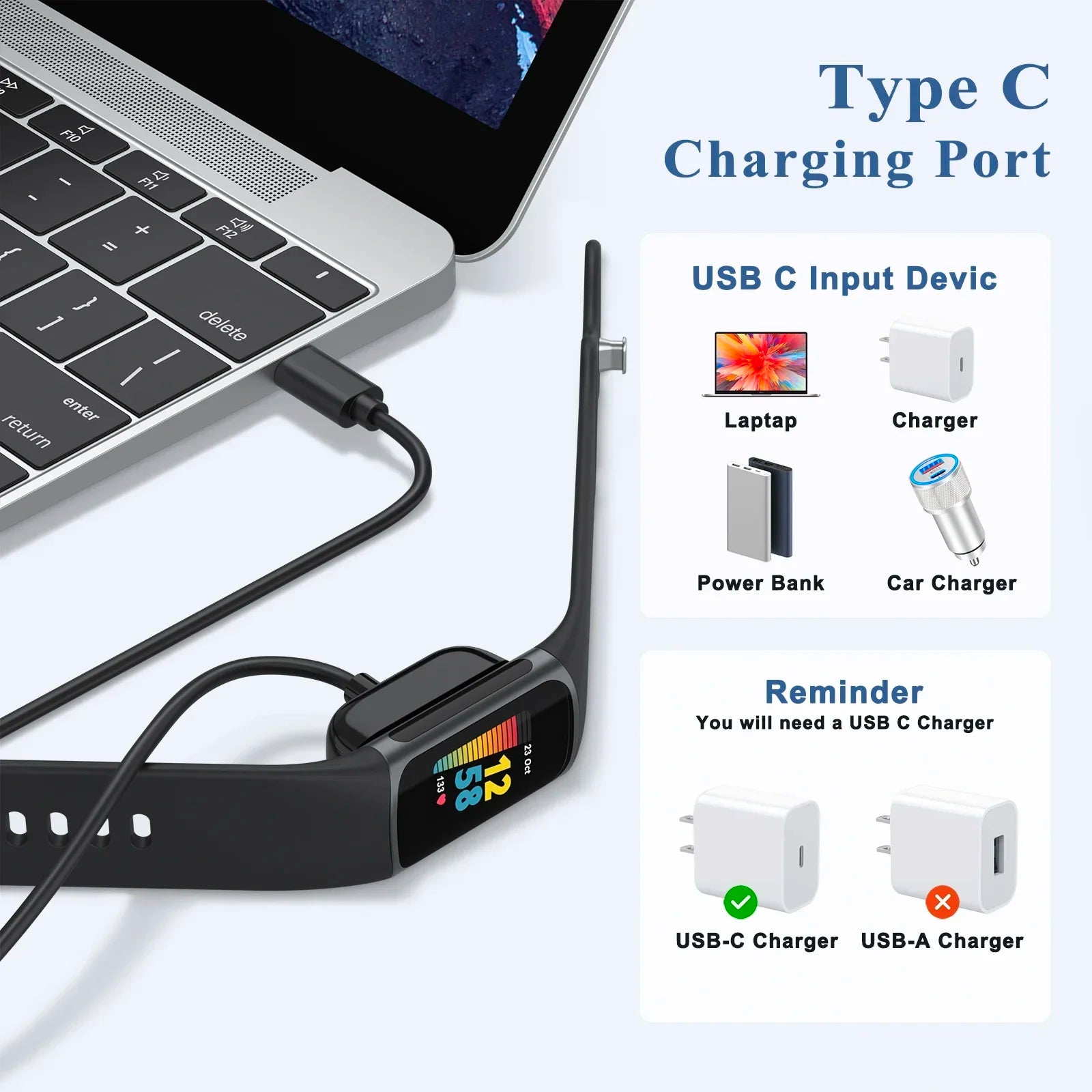 USB-C Magnetic Charger for Fitbit Charge 5, Charge 6 & Luxe Smartwatch Charger Oasis Select