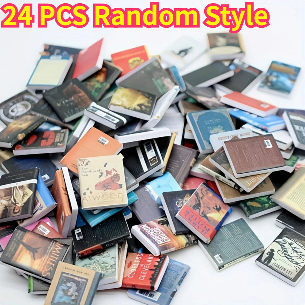 12/24 PCS 1:12 Scale Miniature Books – Micro Landscapes & Fairy Garden Paths Decor, Assorted Dollhouse Study Accessories, Wooden Oasis Select 24pcs