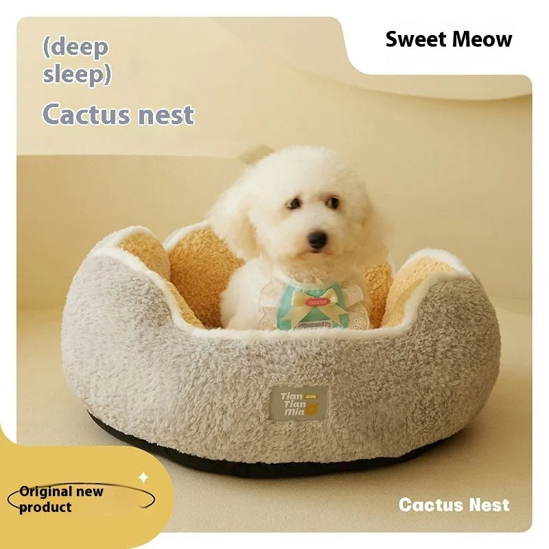 High Appearance Level, Round Petal-shaped Cactus, Pet Nest Fully Surrounded, Cat and Dog Sleeping Pad Suitable for All Seasons Oasis Select
