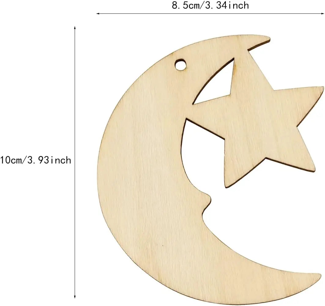 24/48 PCS Wooden Moon & Star Ornaments – DIY Hanging Decor with Hemp Rope for Wedding, Christmas, Birthday & Anniversary Oasis Select