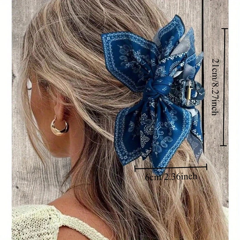 1pc New Double-Sided Cashew Flower Love Grabbing Clip Butterfly Knot Hair Clip Summer Vacation Shark Clip Fashion Oasis Select 1pc blue