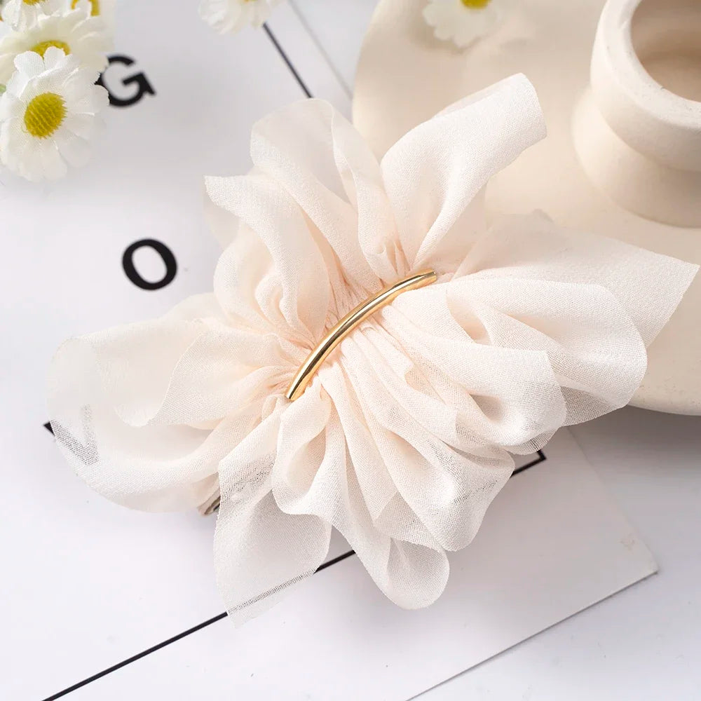 Big Spring Hair Claw Clips Women Metal Chiffon Flowers Ponytail Holder Hairpin Barrettes Fashion Girls Hair Accessories Hairgrip Oasis Select 2 beige