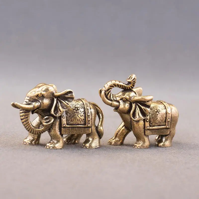 Copper Lucky Elephant Small Ornaments Brass Blessing Elephant Miniature Figurine Antique Bronze Animal Statue Oasis Select