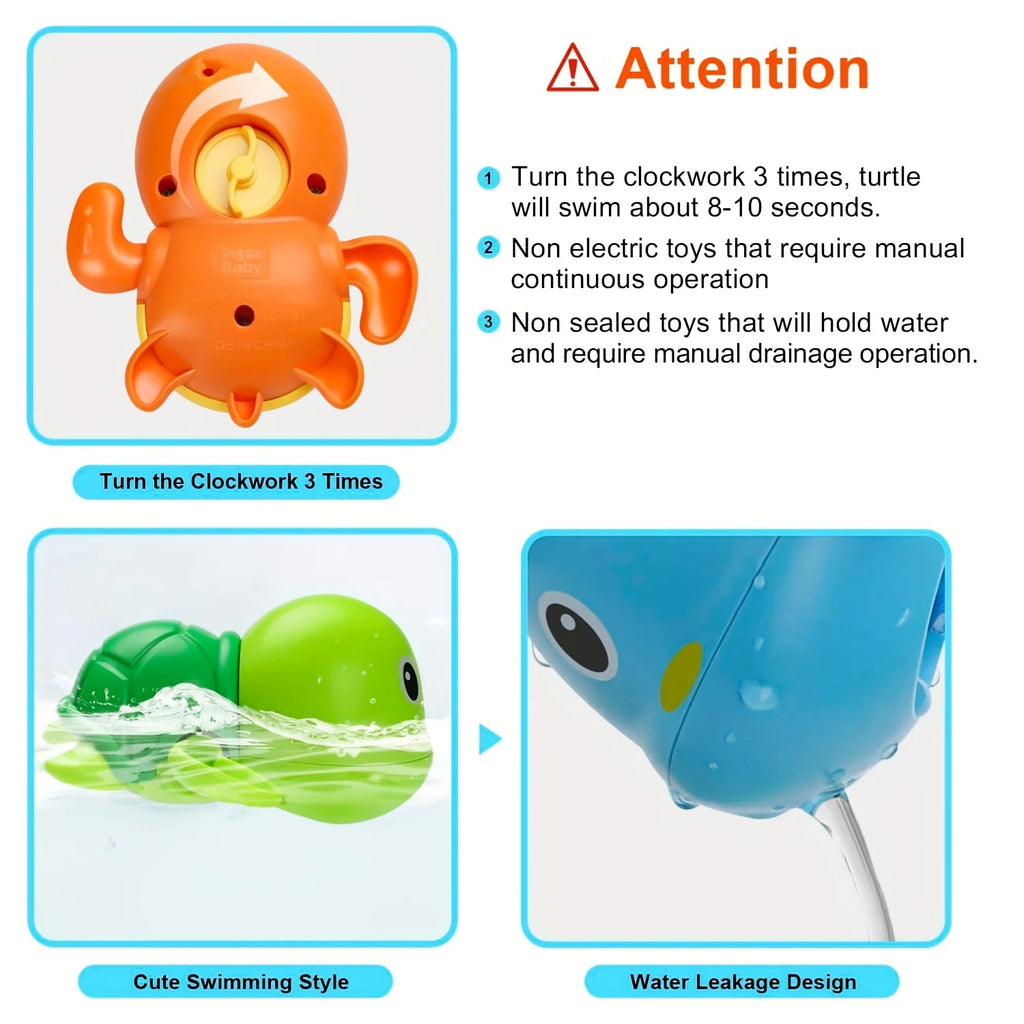 3/1pcs Cute Wind-Up Animal Frog Water Spray Toy,Plastic Bath Toy with Water-Squirting Head for Shower and Swimming Pool Fun Oasis Select