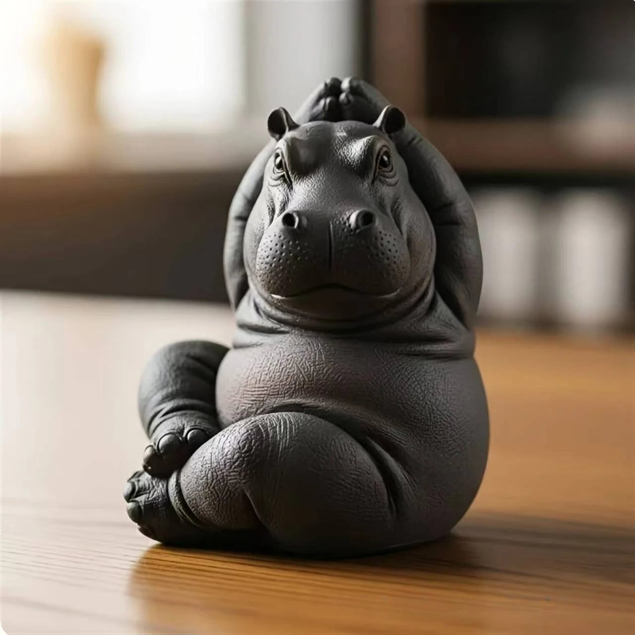 Creative Yoga Hippo Statue Handcrafted Resin Meditation Hippopotamus Figurine Cute Art Sculpture For Home Living Room Bedroom Oasis Select H