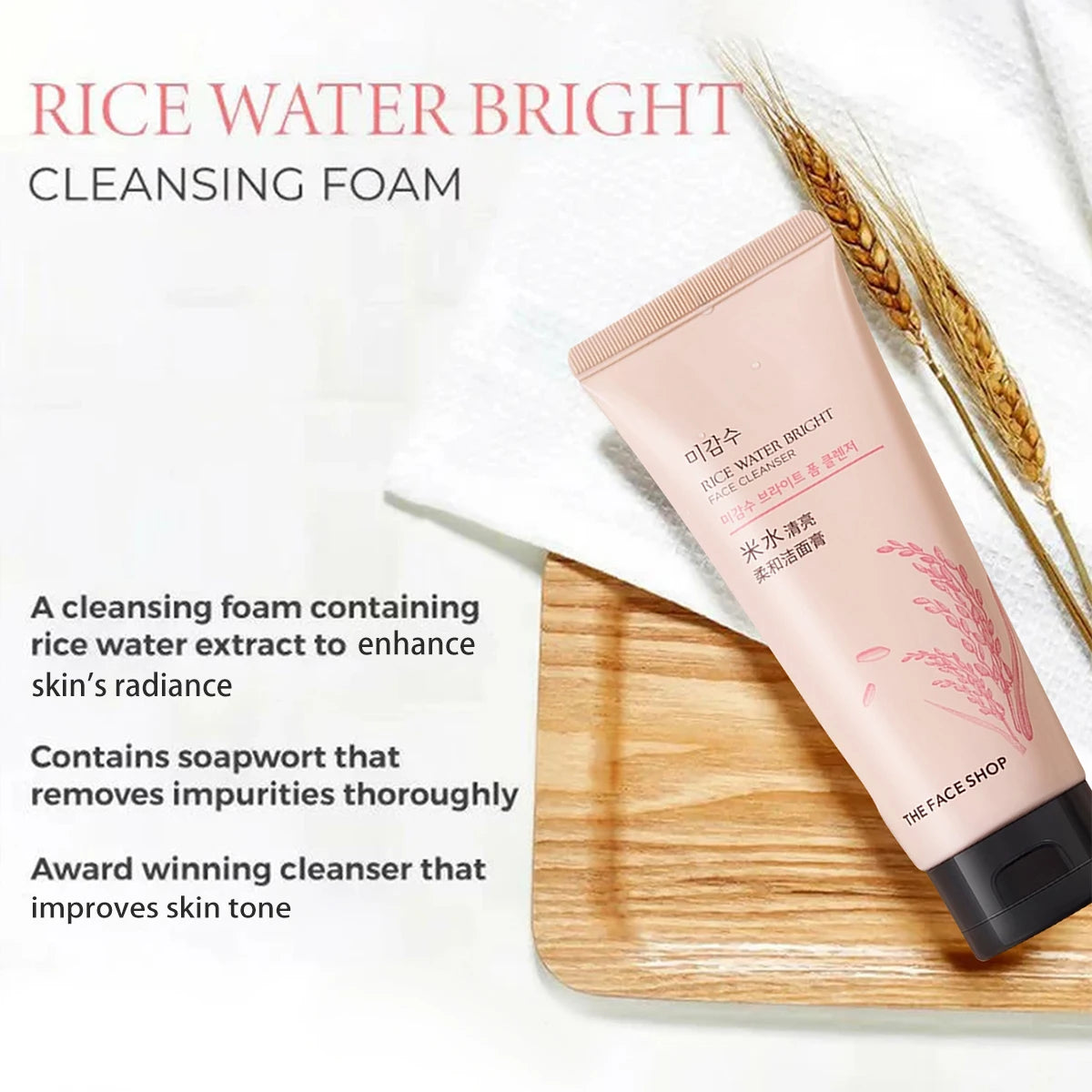 THE FACE SHOP RICE WATER BRIGHT FACE CLEANSER 150g,Luxurious Foam,Nourishing,Moisture-Retaining,Korean Skincare,Korean Makeup Oasis Select