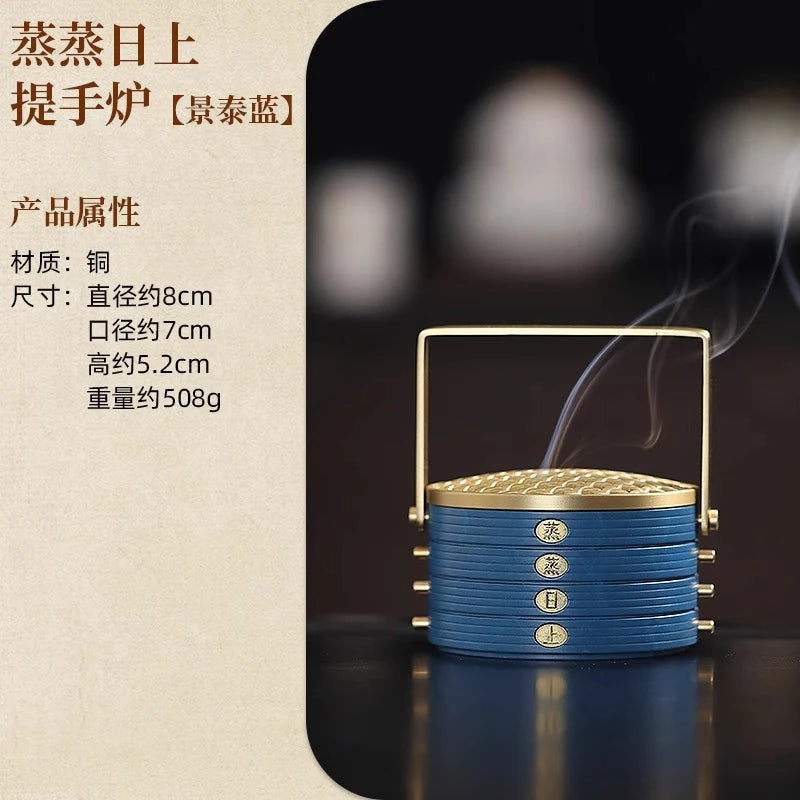 Brass Incense Tray Censer for Home Use Agarwood Censer Creative New Chinese Style Indoor Censer Ornament Oasis Select blue