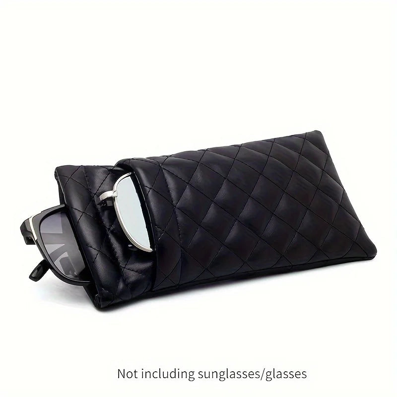 2pcs Soft PU Double Glasses Case Portable Squeeze Top Leather Glasses Case Minimalist Argyle Anti-Scratch Glasses Storage Bag Oasis Select