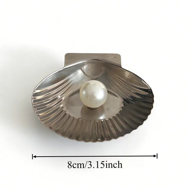 Stainless Steel Seashell-Shaped Incense Holder Portable Minimalist Mosquito Coil Tray Decorative Metal Pearl Incense Rack Oasis Select silvery