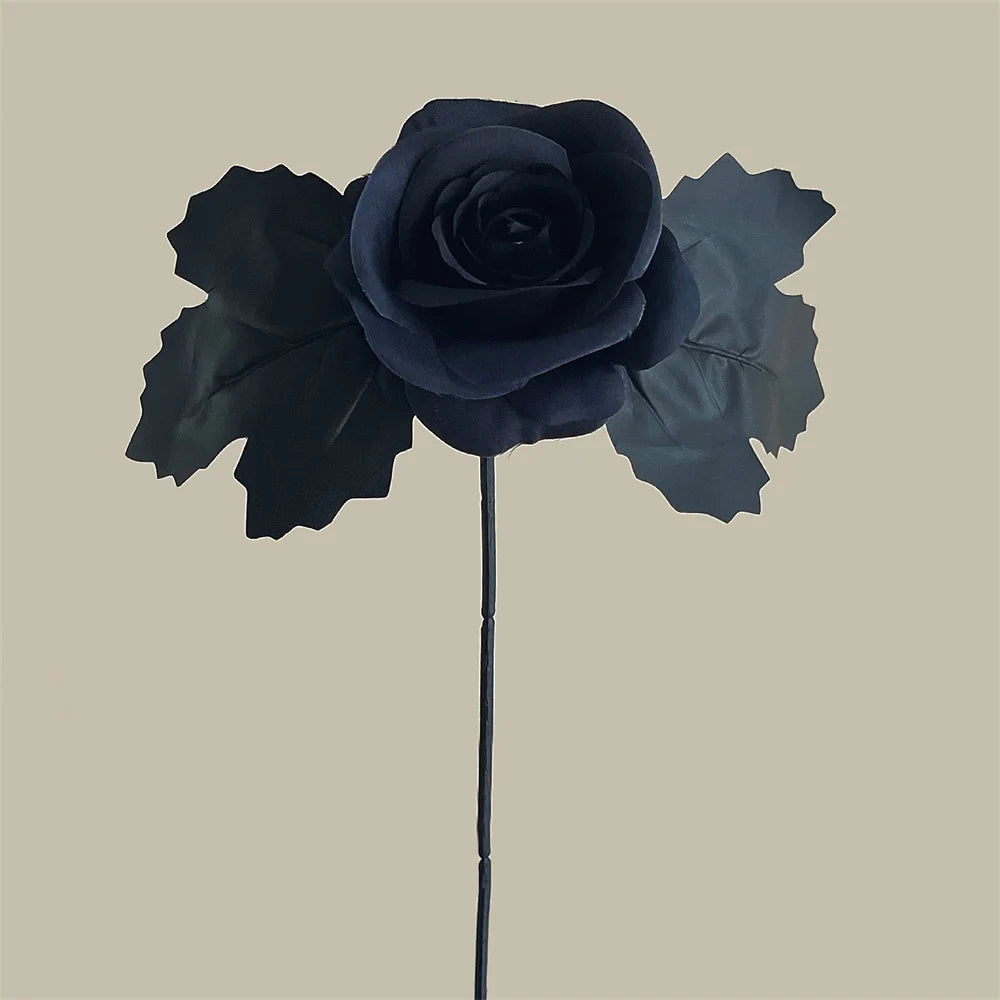 Halloween Black Artificial Rose Flowers Dark Horror Gothic Black Simulated Flower Bouquet for Home Wedding Party Halloween Decor Oasis Select Black 1