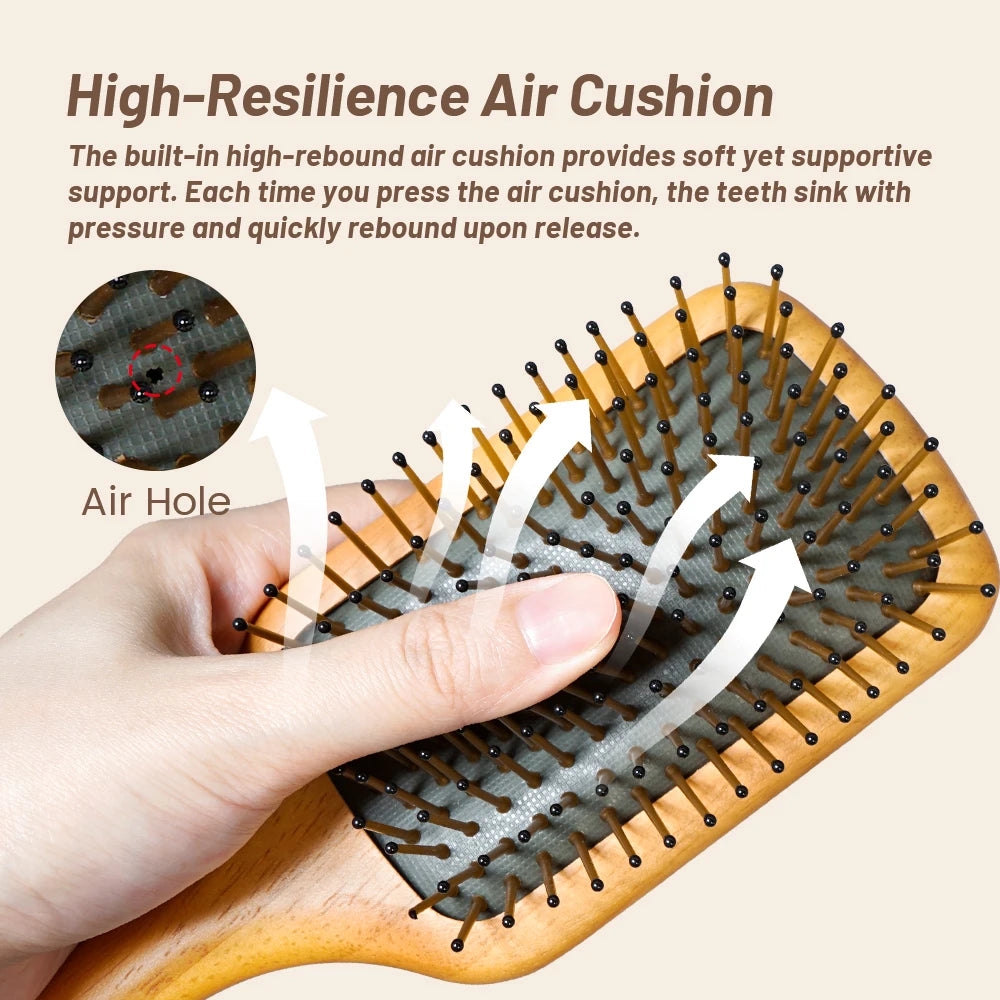 Wooden Airbag Comb Natural Wood Handle Cushion Brush Anti-Static Anti-Tangle Hair Brush Ideal For Daily Hair Styling Oasis Select