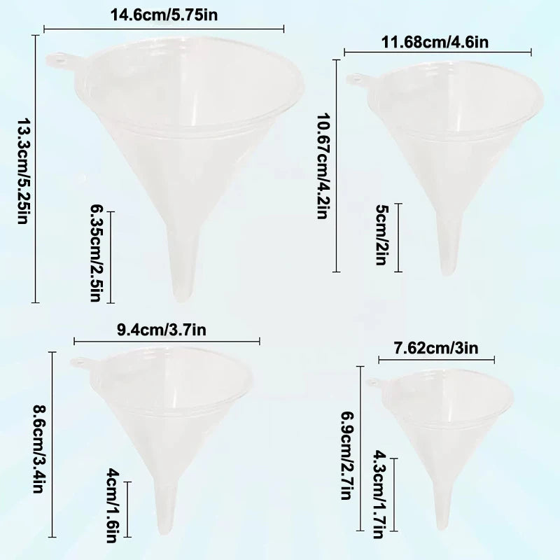 4Pcs Reusable Clear Plastic Funnel Set Lab PP Funnels Kitchen Funnel Lab Bottles Essential Oils Oasis Select