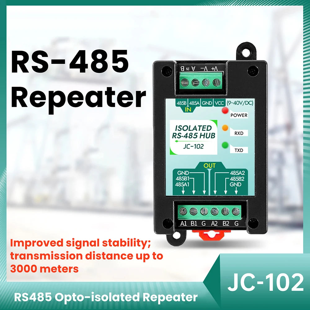 DC 9-40V RS485 2-Way Opto-Isolated Repeater Industrial-Grade 485 Hub 2-Port Anti-Interference Surge-Protected Signal Amplifier Oasis Select