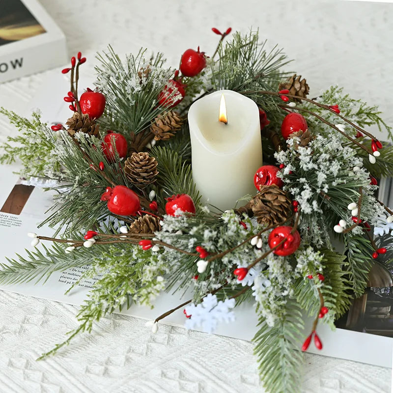 Christmas Candle Rings Table Decoration Christmas Wreath Candle Holder Ring Red Berries Table Centerpieces Candle Wreath Oasis Select