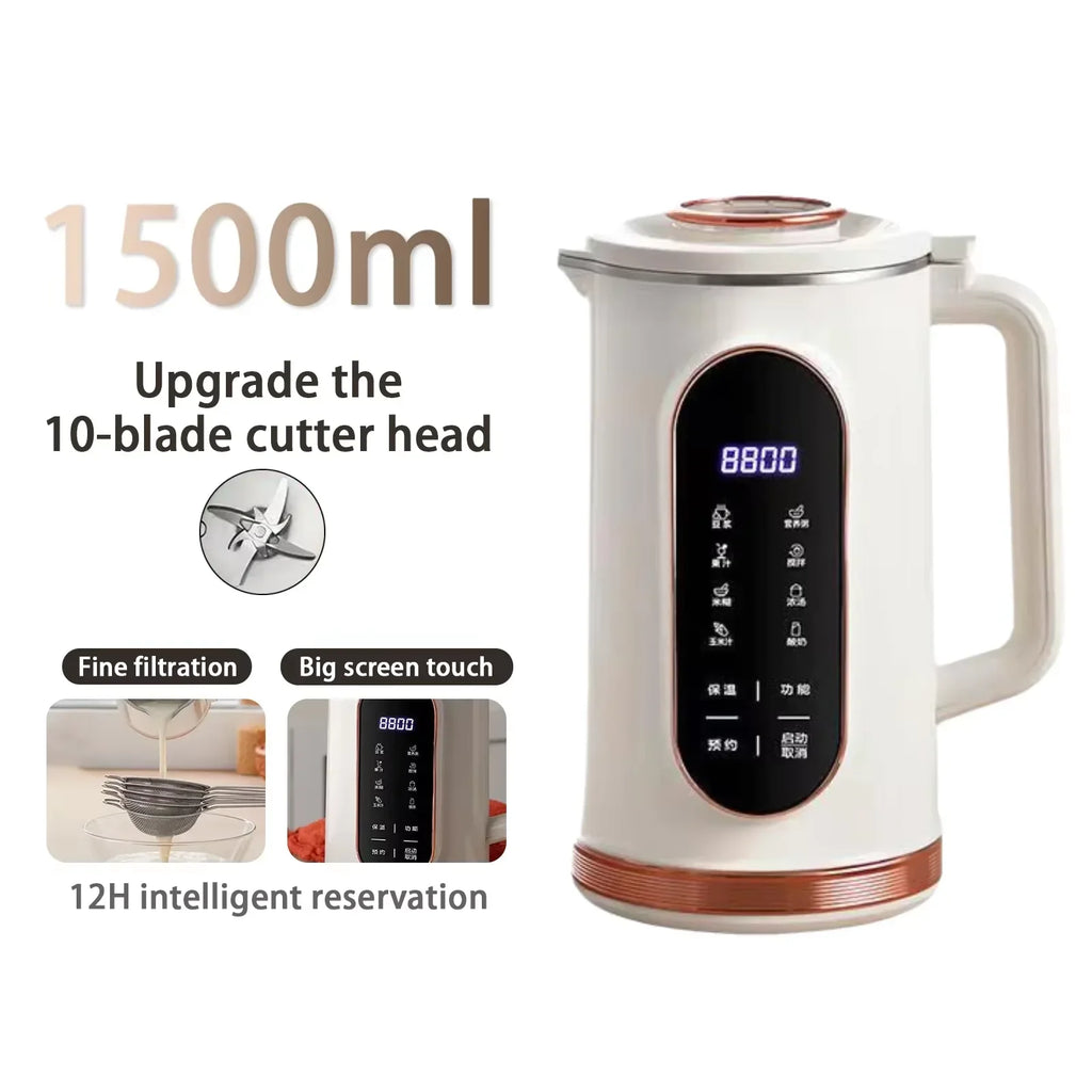 1500ml Soy Milk Maker & Blender | 10-Blade, 12 Functions
