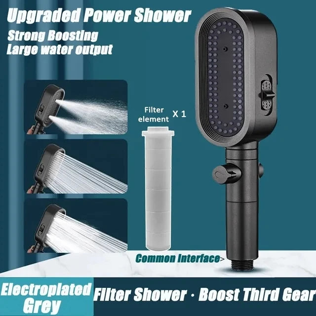 New 3 Modes Shower Head High Pressure Spa Water Saving Hand-Held Water Purifier Filter Hose Bathroom Faucet Mixer Accessories Oasis Select Grey Shower