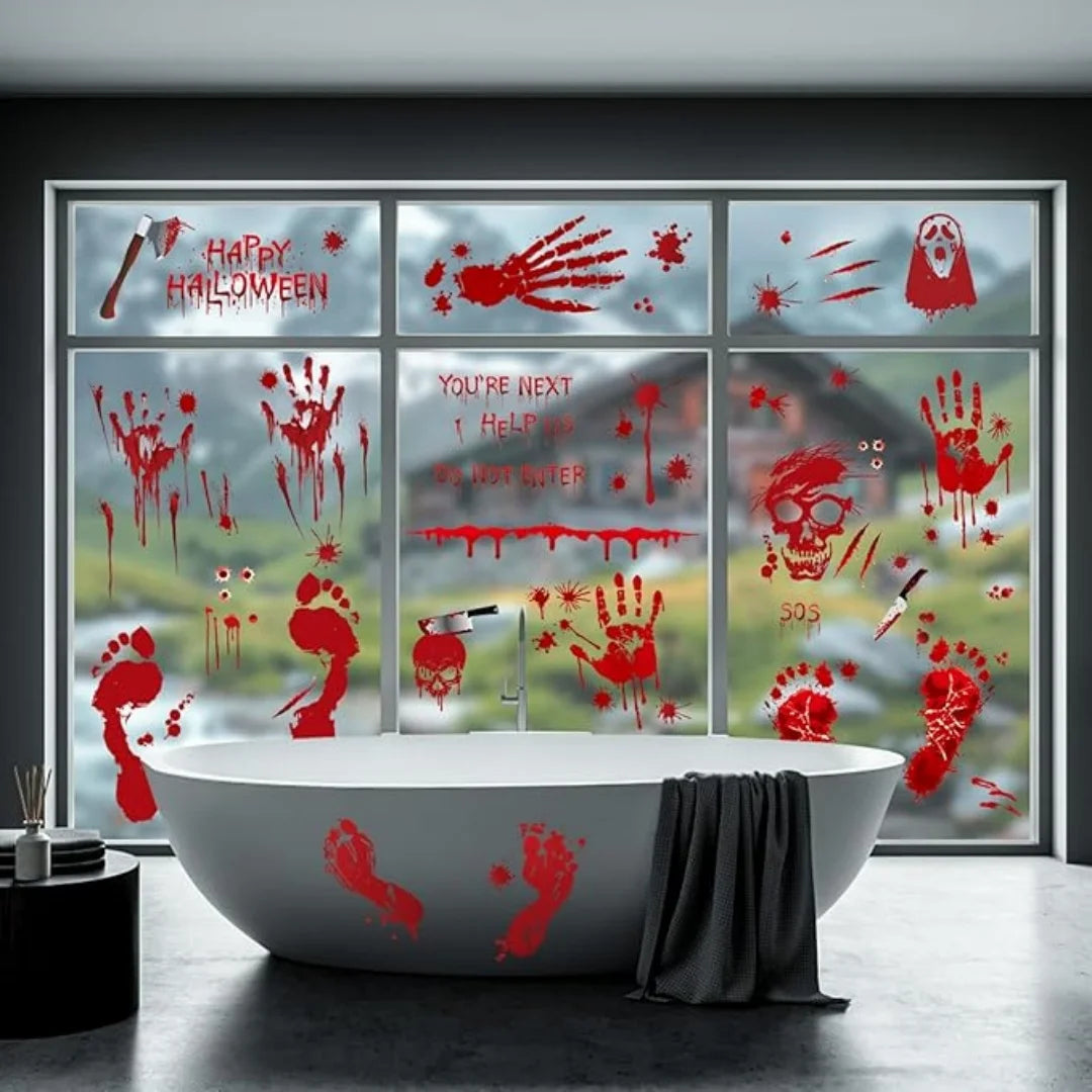 Halloween Wall Doors Windows Stickers Blood Handprint Footprint Skull Pattern Halloween Party Scene Decor Supplies Horror Props Oasis Select