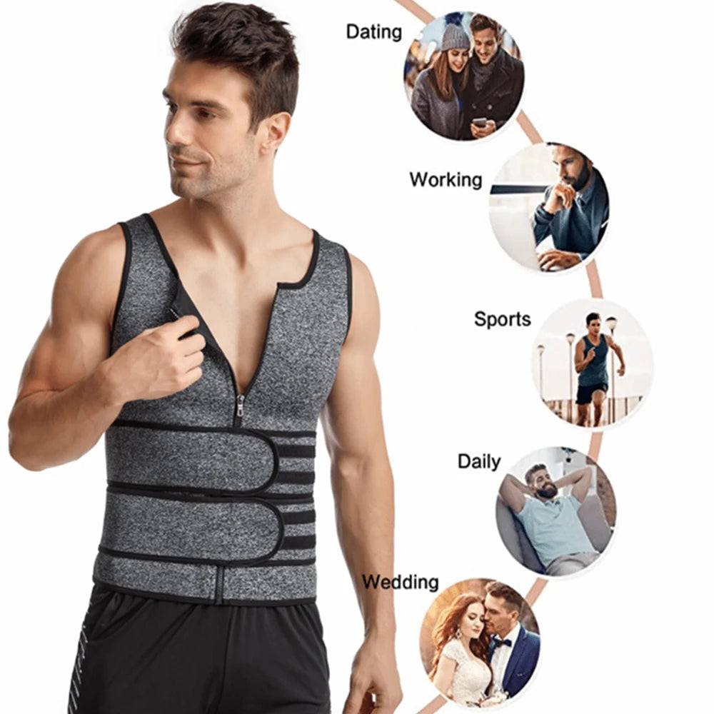Men's Sauna Waist Trainer Vest Sweat Vest with Trimmer Belt Workout Tank Top Body Shaper Fitness Slimming Shirt Shapewear Oasis Select
