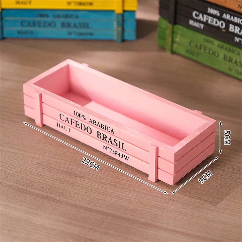Retro Wooden Planter Box for Succulents & Micro Landscape Decor