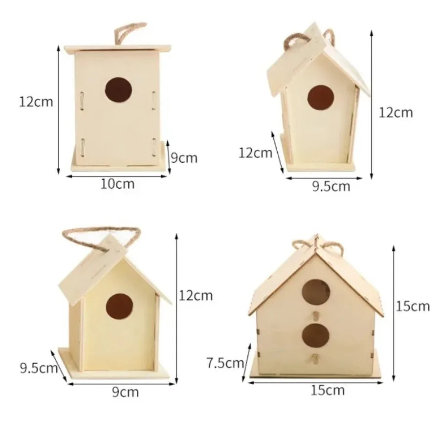 Wooden Mini Miniature Doll House DIY Small House Kit Accessory Pet Supplies Hanging Birdhouse Hideouts for Outside Balcony Oasis Select