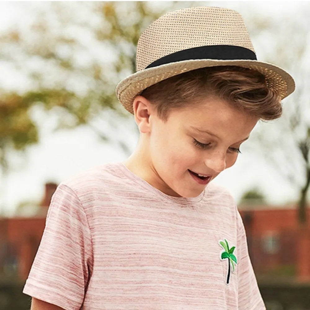 Children Kids Summer Beach Straw Hat Jazz Panama Breathable Hat Large Brim Outdoor Breathable Hats Girls Boy Sunhat Oasis Select