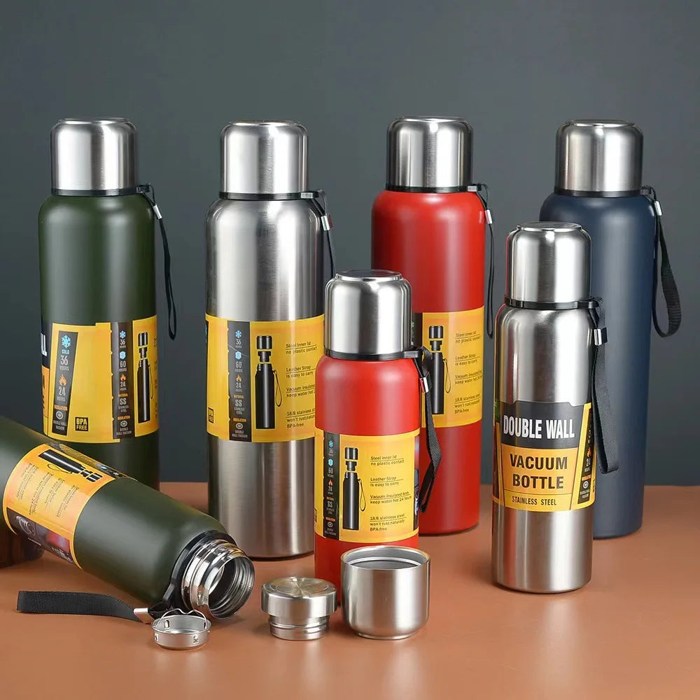 500/1000/1500ml Thermos Cup Stainless Steel Large Capacity Sports Water Bottle Vacuum Flask Portable Insulated Tumbler with Rope Oasis Select