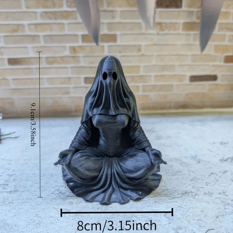 Meditating Ghost Figurines 3D Printed Cross-Legged Yoga Hooded Spirit Statues Calm Table Decor for Meditation Desktop Yoga Room Oasis Select Thinking Ghost 1