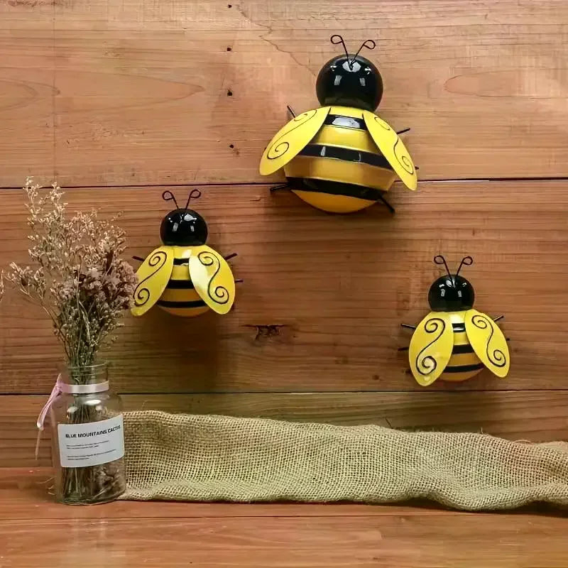 4-piece Set, Metal Bee Wall Hanging, Garden And Patio Decoration, Room Decoration, Outdoor Family Lawn 3D Wrought Iron Pendant. Oasis Select
