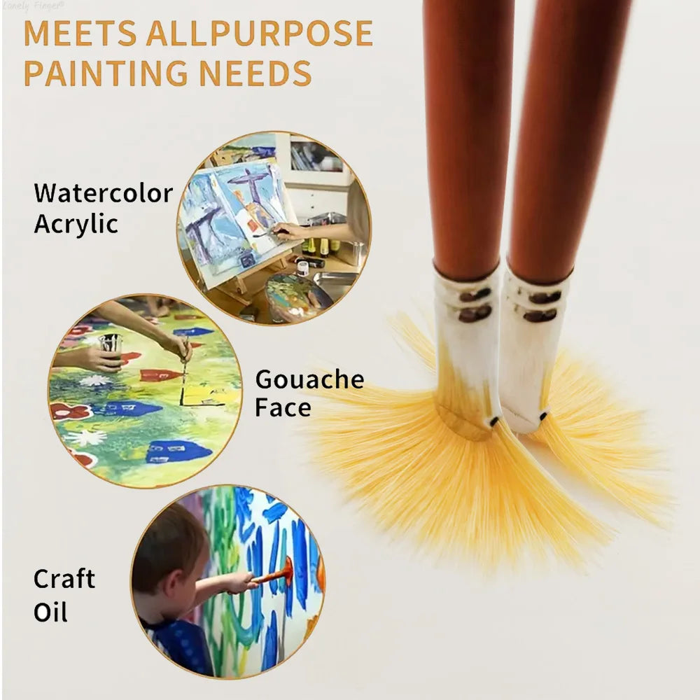 7/14pcs Artist Fan Paint Brush, Hog Bristle Natural Hair Anti-Shedding Brush Tips, Long Wooden Handle for Comfortable Holding Oasis Select