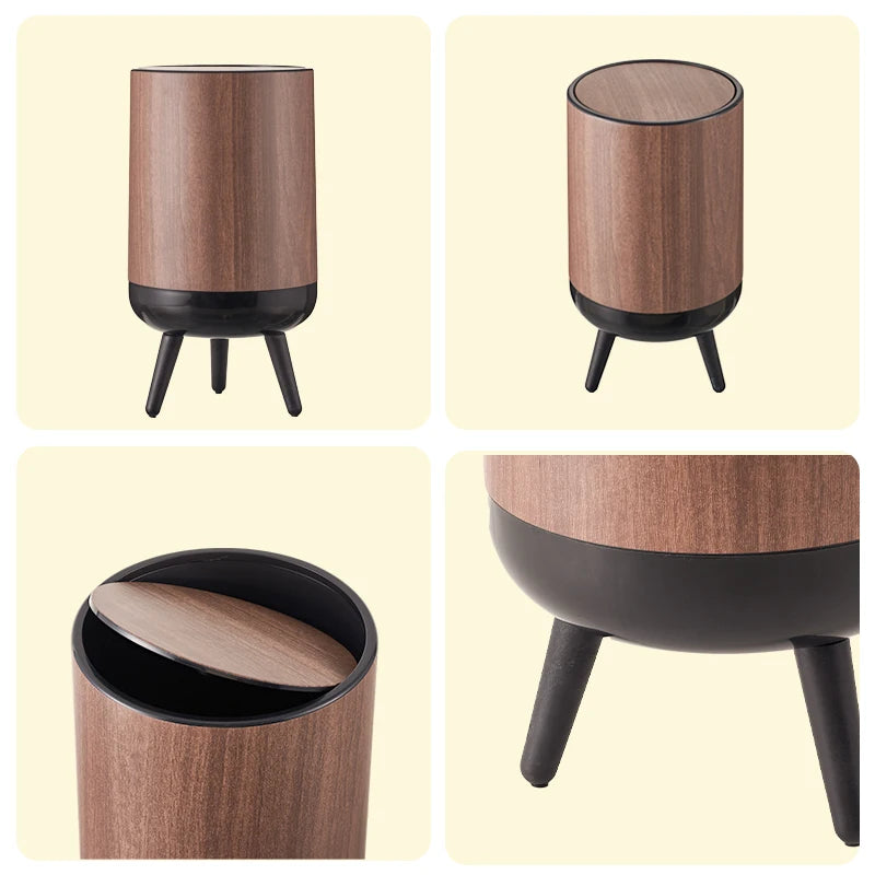 Wood-grain trash can, classical-style trash can with feet, clamshell non-bending trash can, suitable for living room, kitchen, Oasis Select