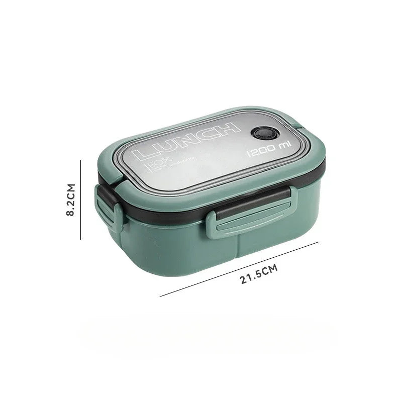Single Double Layer Lunch Box Portable Compartment Food Container Microwave Safe with Fork Spoon Picnic Fresh Meal Box Oasis Select green