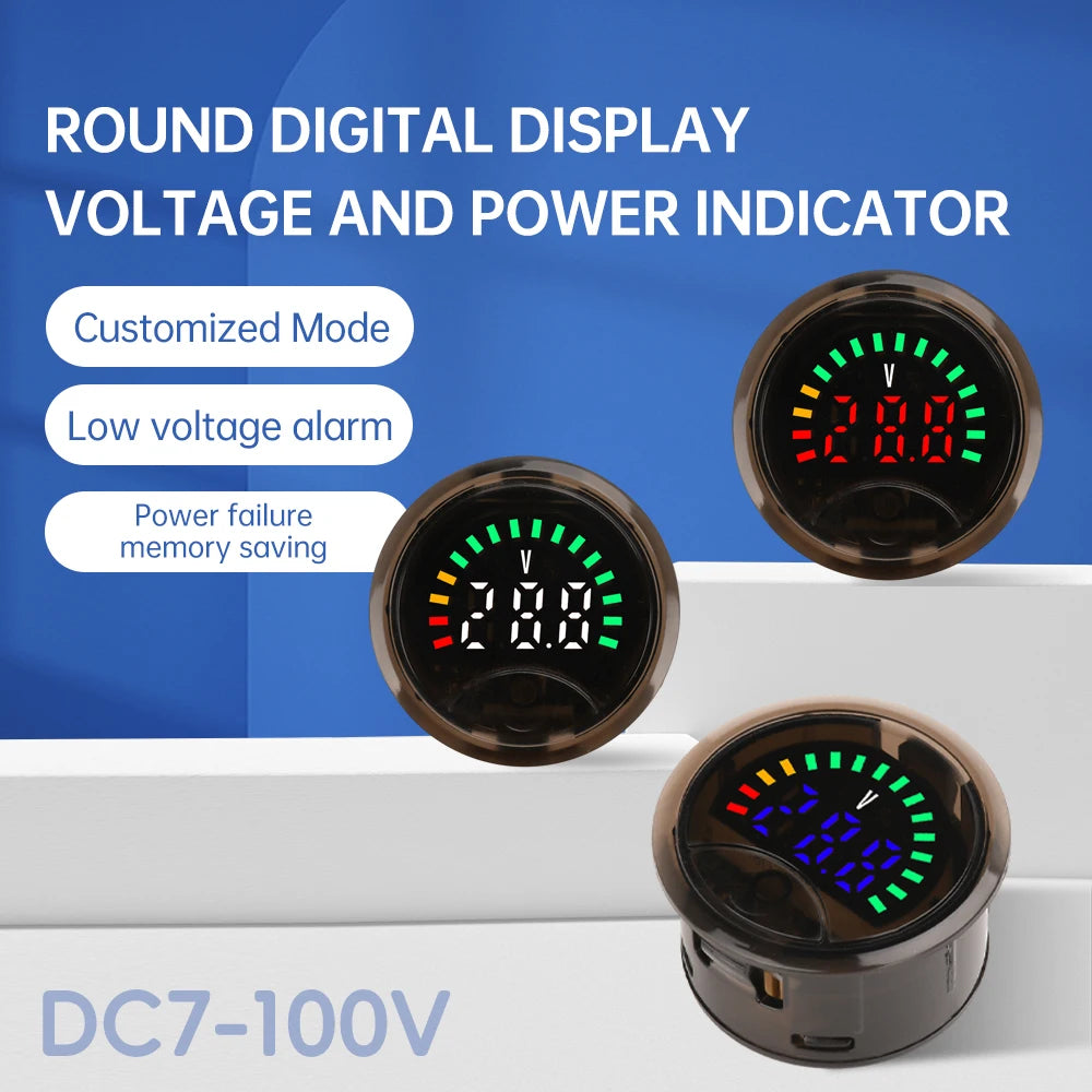 DC7-100V Mini Digital Voltmeter Battery Capacity Tester 2-Wire Circular Voltage Current Meter Volt Detector Test Power Indicator Oasis Select