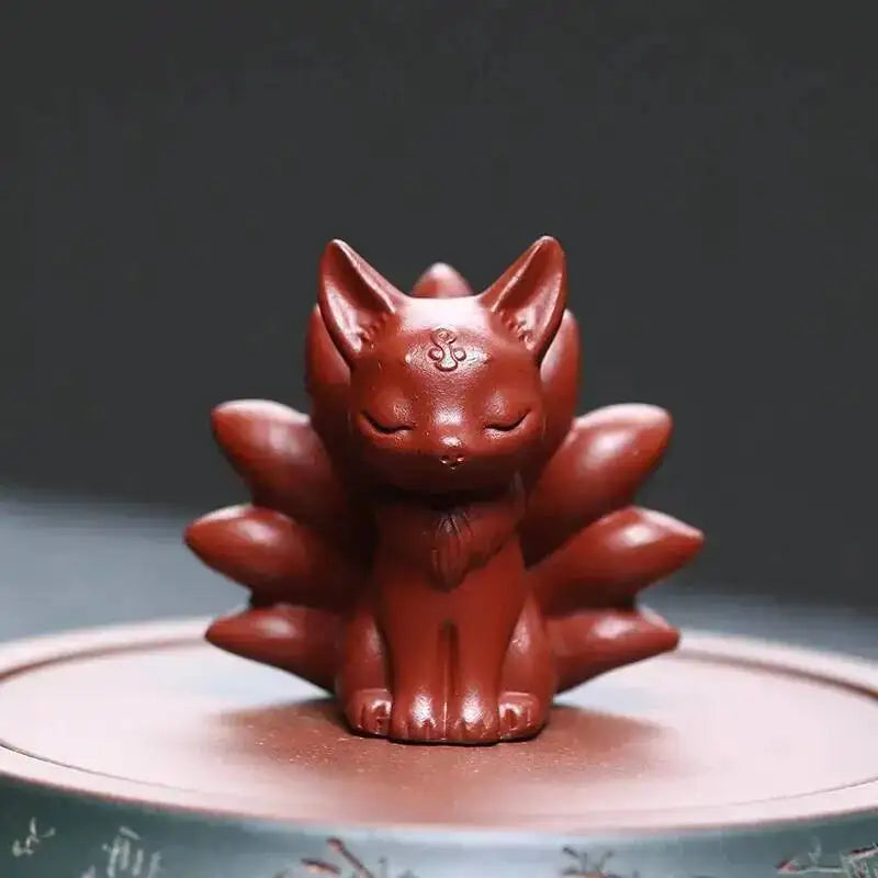 Yixing Original Clay Tea Pet Fox Ornament Dahongpao Nine-tailed Fox Sculpture Tea Table Ornament Creative Tea Play Figurine Oasis Select