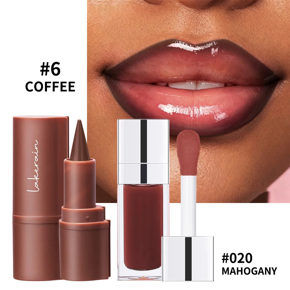 Lakerain Lip Liner & Gloss Combo Set – Long-Lasting Moisturizing Lip Liner & Gloss Set Oasis Select