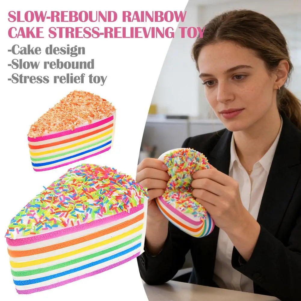 Rainbow Cake Squishy Toy – Slow Rise Stress Relief Squeeze