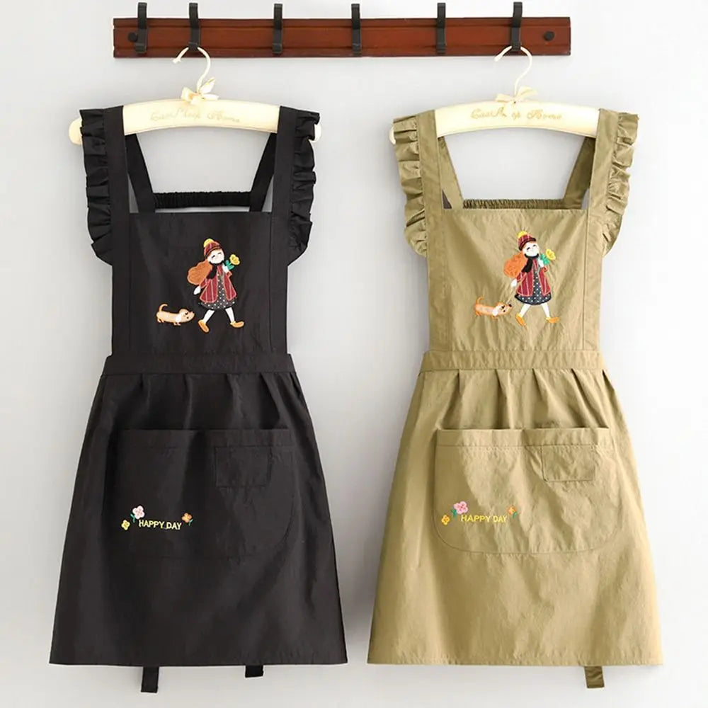 Cartoon Kitchen Apron Princess Style Waterproof Cooking Baking Bibs Cross Back Anti-fouling Florist Shop Work Clothes for Women Oasis Select