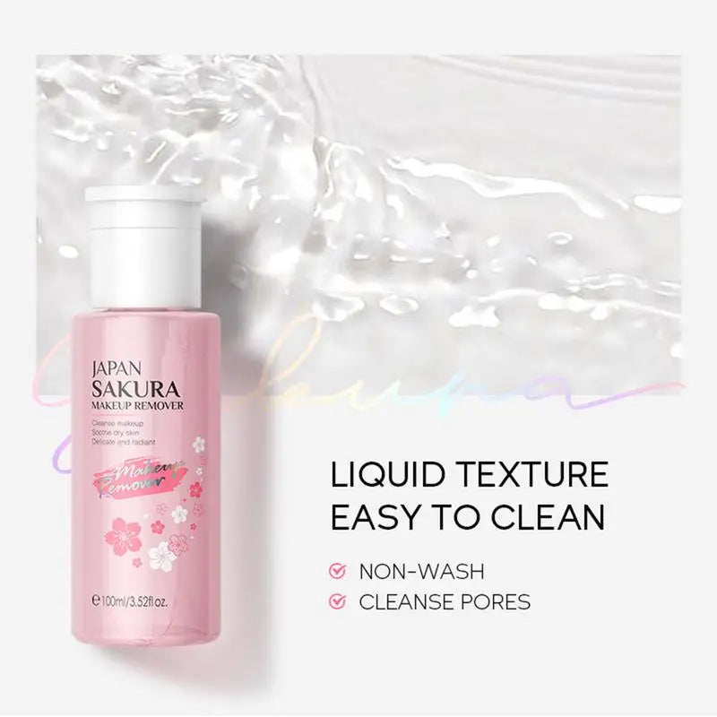 Liquid Makeup Remover 3 in 1 Sakura Facial Cleanser & Makeup Remover Gentle Exfoliation for Eye Lip & Face Makeup Gentle Oasis Select