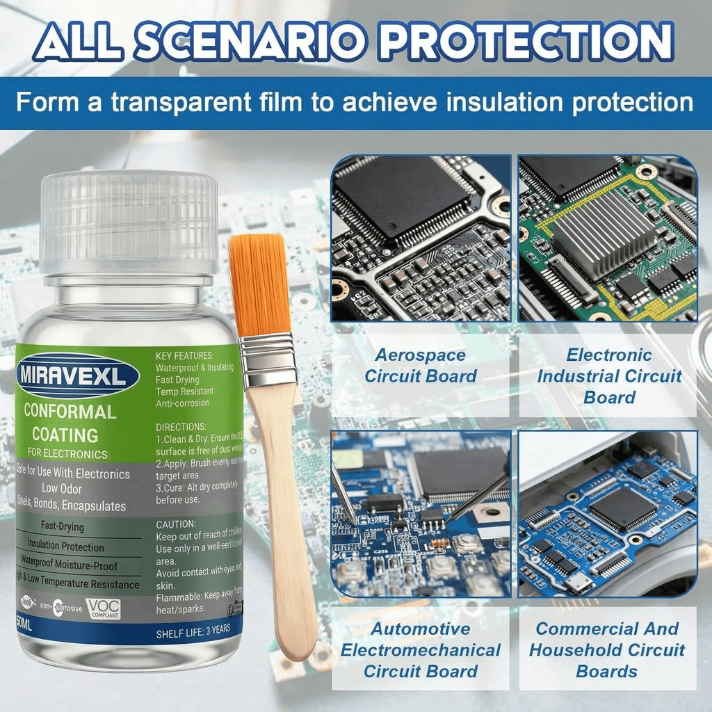 MIRAVEXL Clear Conformal Coating bottle with applicator brush offers thermalresistance, seals bonds and encapsulating properties Oasis Select