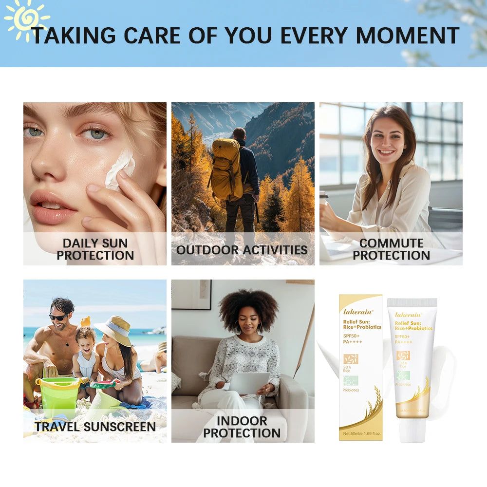 Lakerain SPF50+ Rice+Probiotics Sunscreen Skin Protection Refreshing Makeup Sunscreen Cream UV Resistance Facial Sunscreen New Oasis Select