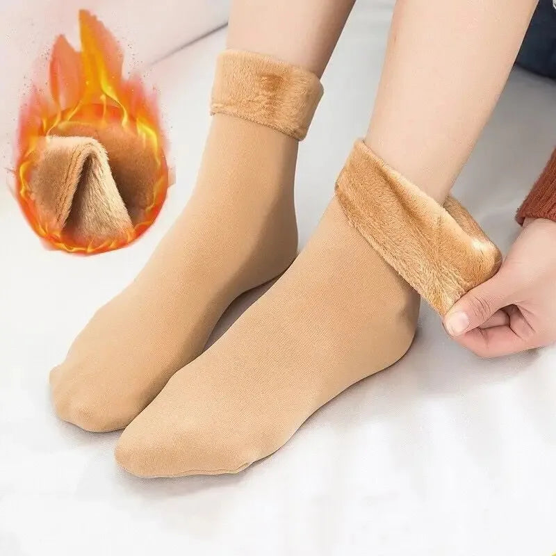 1/2/3/4Pairs Thermal Winter Thicken Plush Socks Women Solid Color Velvet Floor Socks Girls Fleece Lining Nylon Mid-Tube Stocking Oasis Select